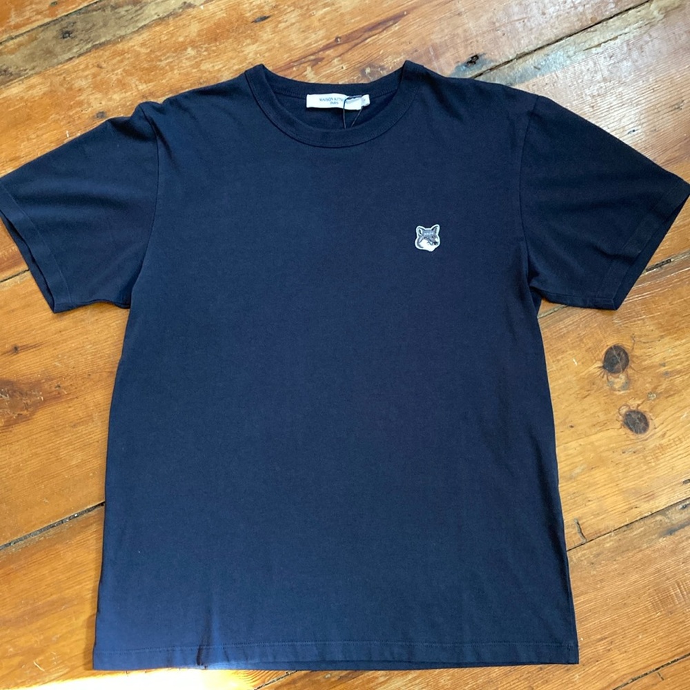 NWT MAISON KITSUNE Grey Fox Patch Navy Short Sleeve T-Shirt Men’s Size S